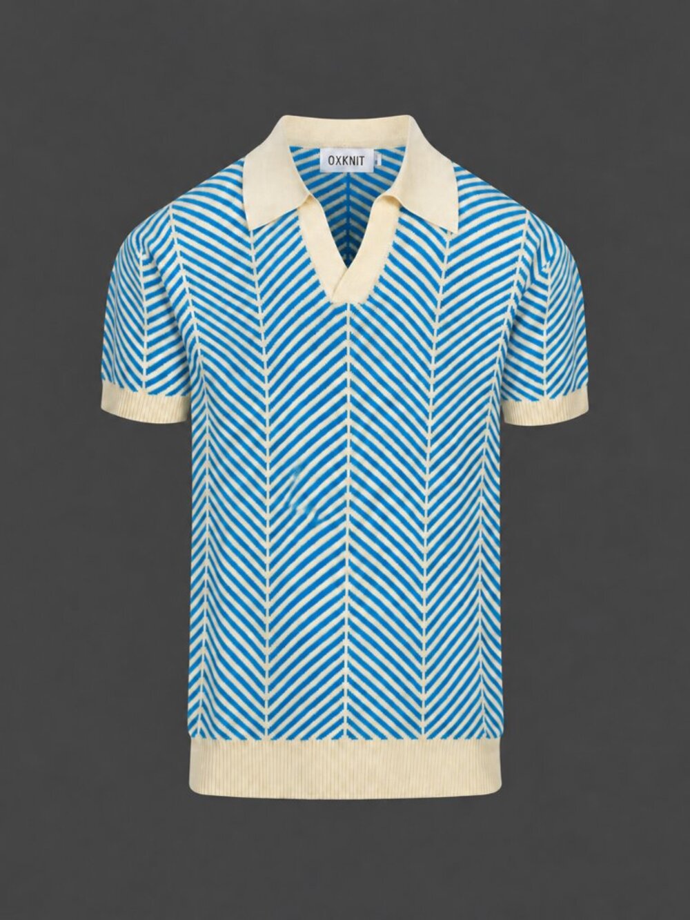 OXKnit Blue Jacquard Knit Retro Polo Shirt 2XL NWT
